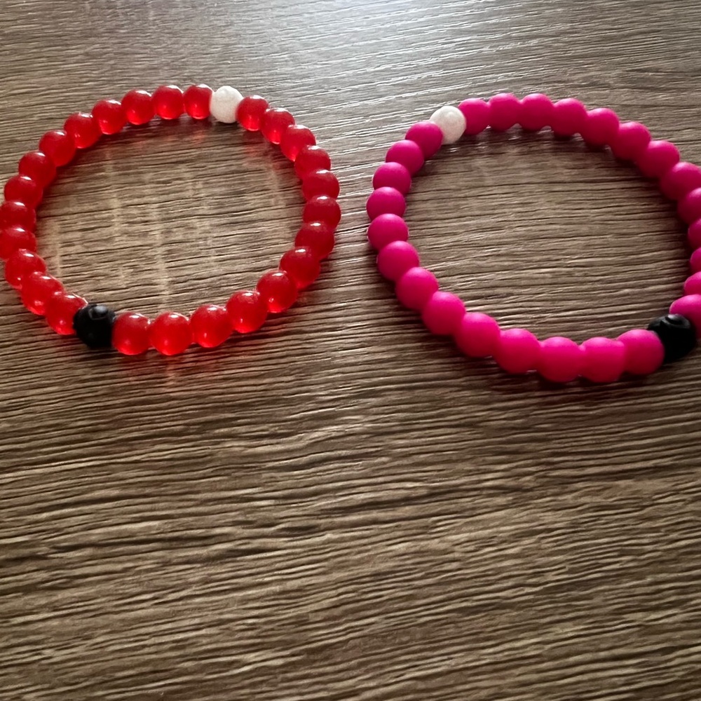 Lokai Red and Pink Beaded Stretch Bracelets - Pack of 2